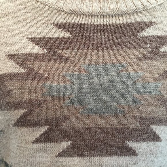 American Eagle Outfitters Mens Sweater Small Pullover Beige Tribal Aztec Wool - Picture 7 of 15